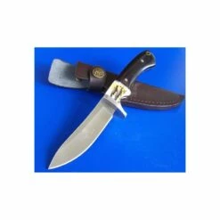 ER087 Couteau Elk Ridge Hunter Lame Acier 440 Manche Bois & Imitation Bois De Cerf Abs Etui Cuir