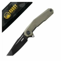 Couteau Kubey Carve Nest Tan Manche G10 Lame Tanto Blackwask Acier D2 IKBS Linerlock Clip KUB237C