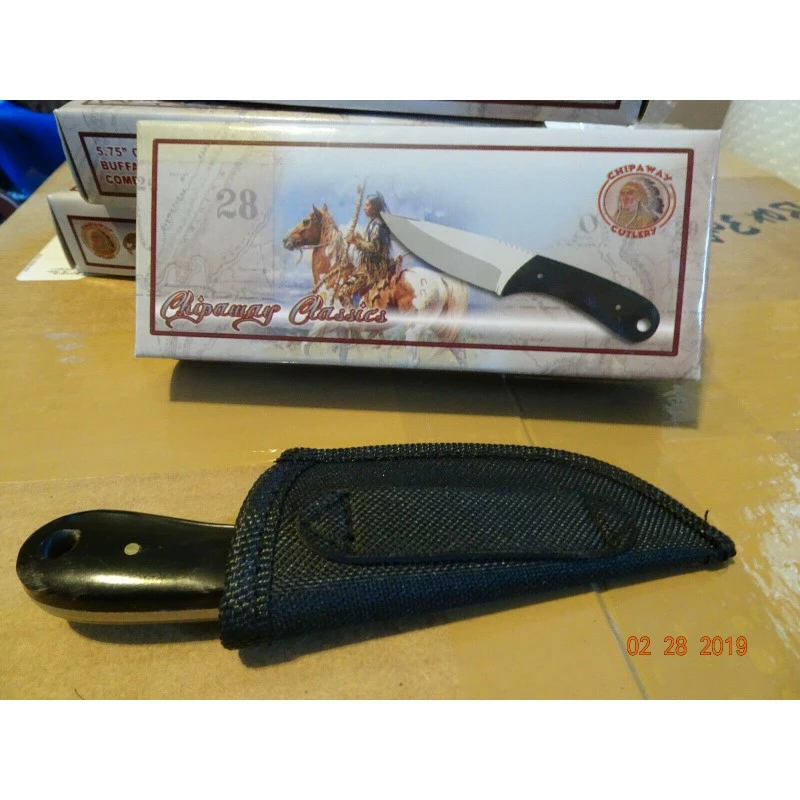 Couteau Skinner Buffalo Horn Lame Acier Inox Manche Corne Etui Nylon Frost Cutlery FCW007BH 2 Couteau Skinner Buffalo Horn Lame Acier Inox Manche Corne Etui Nylon Frost Cutlery FCW007BH – Image 2