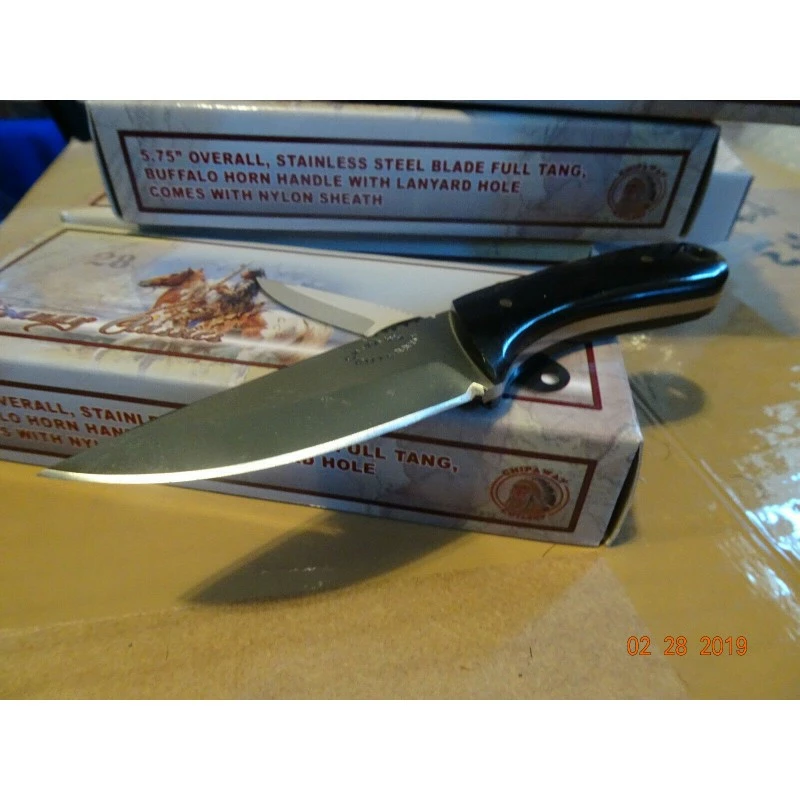 Couteau Skinner Buffalo Horn Lame Acier Inox Manche Corne Etui Nylon Frost Cutlery FCW007BH 7 Couteau Skinner Buffalo Horn Lame Acier Inox Manche Corne Etui Nylon Frost Cutlery FCW007BH – Image 7