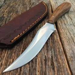 Couteau Skinner Bushcraft Lame Acier Inox Manche Bois Etui Cuir PA7992