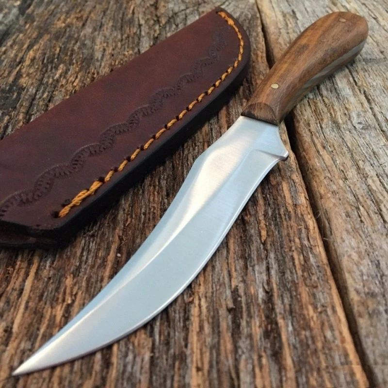 Couteau Skinner Bushcraft Lame Acier Inox Manche Bois Etui Cuir PA7992 1 Couteau Skinner Bushcraft Lame Acier Inox Manche Bois Etui Cuir PA7992