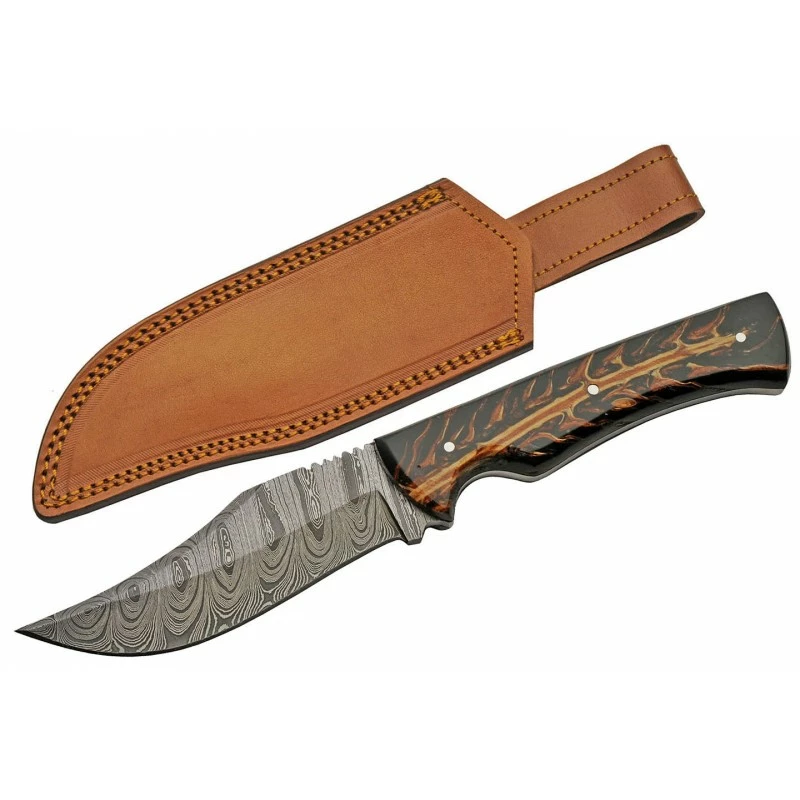 Couteau Skinner Damas 256 Couches Great Pine Hunter Etui Cuir DM1327 8 Couteau Skinner Damas 256 Couches Great Pine Hunter Etui Cuir DM1327 – Image 8