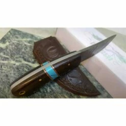 Couteau Skinner Damas 256 Couches Manche Bois Etui Cuir DM1243