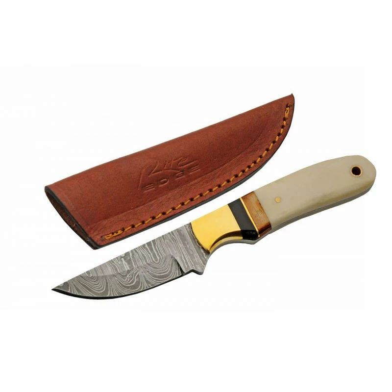 Couteau Skinner Damas Autumn Bone Lame Acier 256 Couches Manche Os Etui Cuir DM1340 1 Couteau Skinner Damas Autumn Bone Lame Acier 256 Couches Manche Os Etui Cuir DM1340