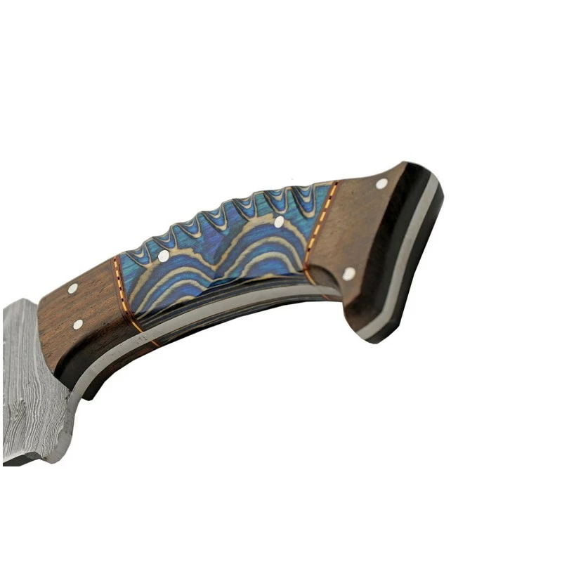 Couteau Skinner Damas Lame 256 Couches Manche Bois Blue Etui Cuir DM1333BL 6 Couteau Skinner Damas Lame 256 Couches Manche Bois Blue Etui Cuir DM1333BL – Image 6