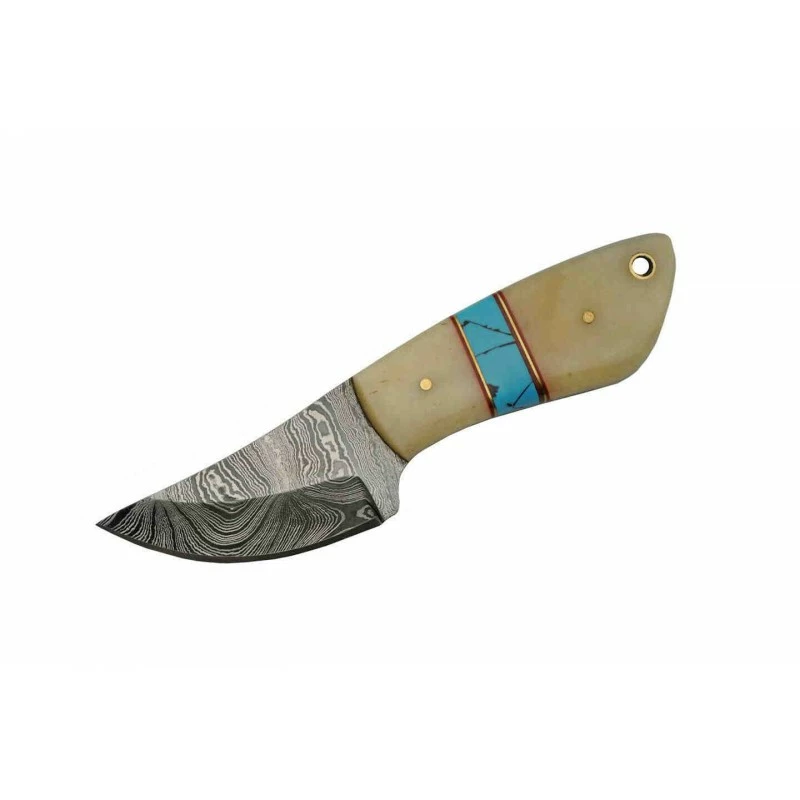 Couteau Skinner Damas Lame 256 Couches Manche Os&Turquoise Etui Cuir DM1238 1 Couteau Skinner Damas Lame 256 Couches Manche Os&Turquoise Etui Cuir DM1238