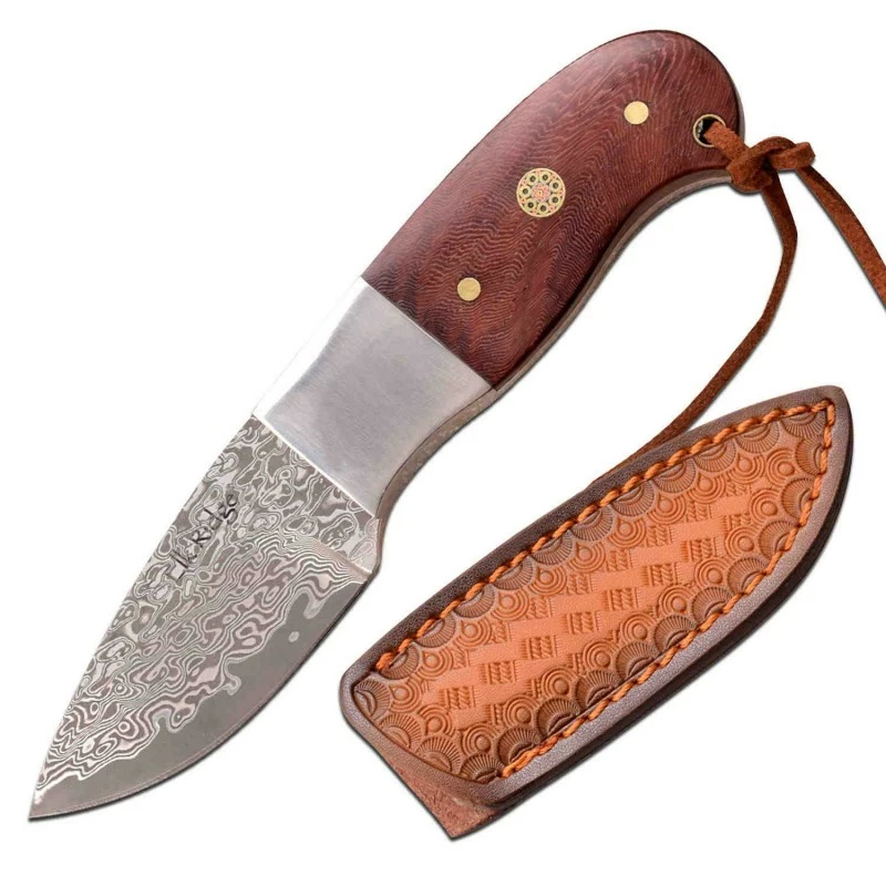 Couteau Skinner Elk Ridge Damas Lame 256 Couches Manche Bois Etui Cuir ER111RDM 1 Couteau Skinner Elk Ridge Damas Lame 256 Couches Manche Bois Etui Cuir ER111RDM