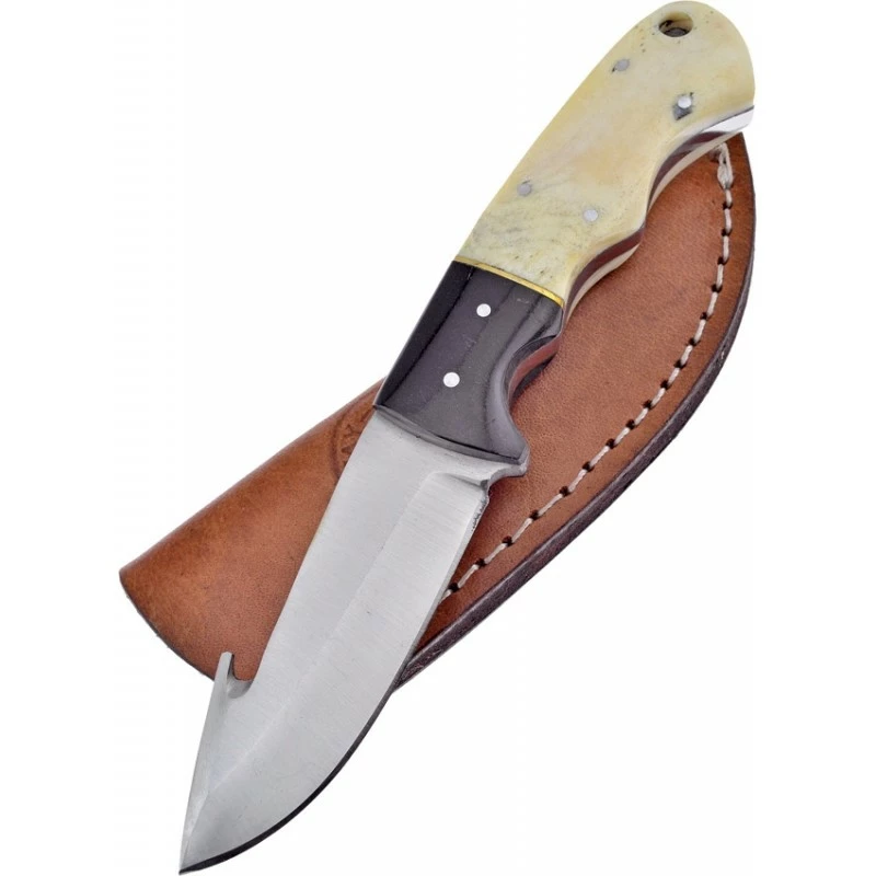 Couteau Skinner Guthook Lame Acier Inox Manche Os/Corne Etui Cuir Frost Cutlery FCW016SBBH 1 Couteau Skinner Guthook Lame Acier Inox Manche Os/Corne Etui Cuir Frost Cutlery FCW016SBBH