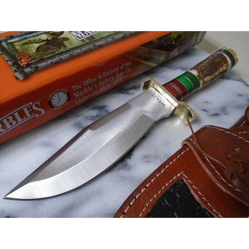 Couteau Skinner Marbles Manche Bois De Cerf Lame Acier Inox Etui CUir MR627 2 Couteau Skinner Marbles Manche Bois De Cerf Lame Acier Inox Etui CUir MR627 – Image 2