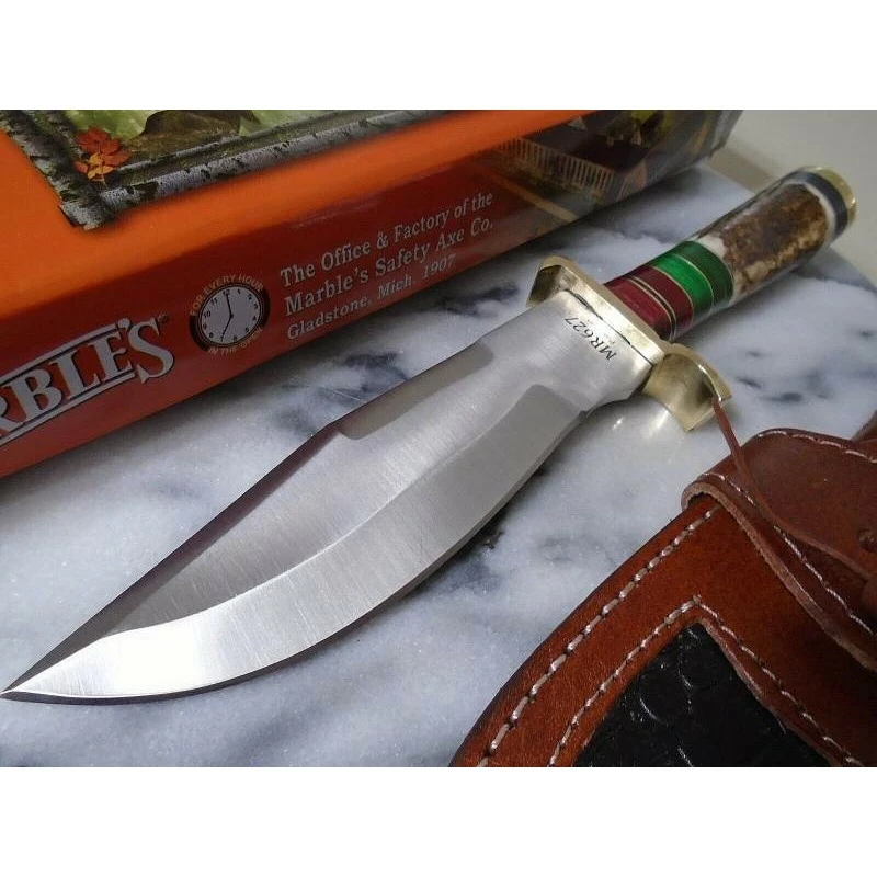 Couteau Skinner Marbles Manche Bois De Cerf Lame Acier Inox Etui CUir MR627 3 Couteau Skinner Marbles Manche Bois De Cerf Lame Acier Inox Etui CUir MR627 – Image 3