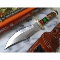 Couteau Skinner Marbles Manche Bois De Cerf Lame Acier Inox Etui CUir MR627