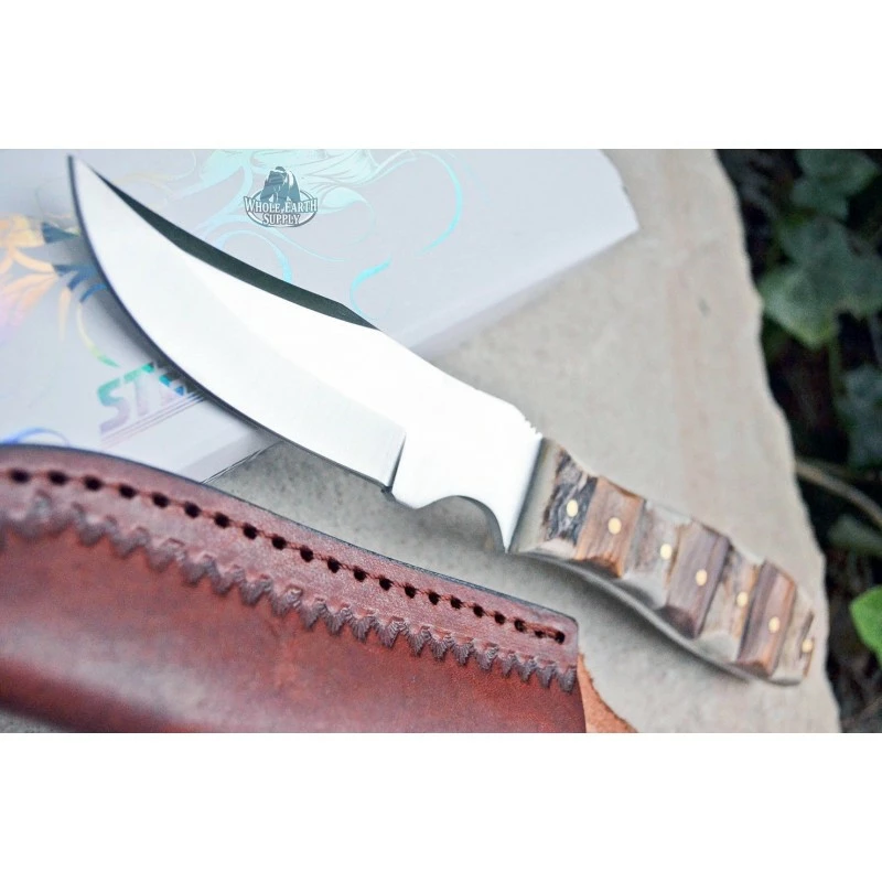 Couteau Steel Stag Finger Grip Skinner Lame Acier Inox Manche Bois & Bois De Cerf Etui Cuir SS7020 2 Couteau Steel Stag Finger Grip Skinner Lame Acier Inox Manche Bois & Bois De Cerf Etui Cuir SS7020 – Image 2