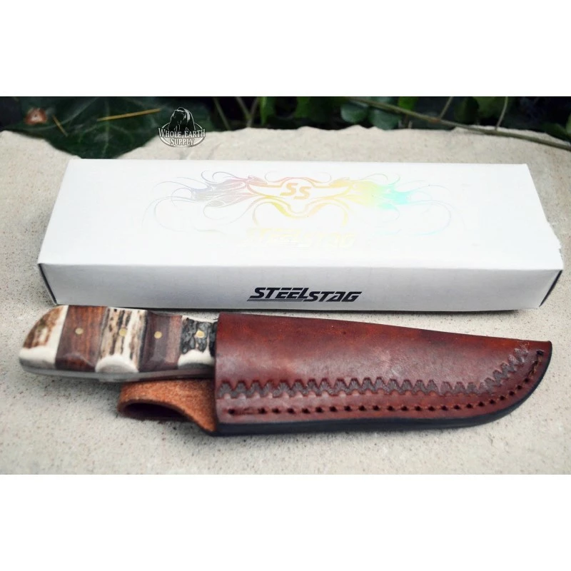 Couteau Steel Stag Finger Grip Skinner Lame Acier Inox Manche Bois & Bois De Cerf Etui Cuir SS7020 3 Couteau Steel Stag Finger Grip Skinner Lame Acier Inox Manche Bois & Bois De Cerf Etui Cuir SS7020 – Image 3