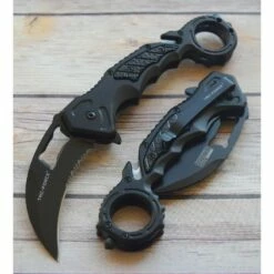 Couteau Tac Force Karambit Krav Maga A/O Lame Acier 3Cr13 Manche Alu Black Linerlock Clip TF972BK