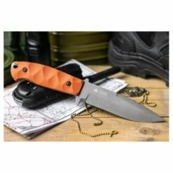 Couteau Tactical Kizlyar Severus Orange Lame Acier D2 Manche G10 Etui Cuir Made Russia KK0145