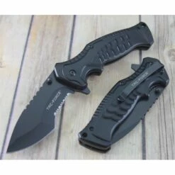 Couteau Tactical Tac-Force A/O Lame Acier 3Cr13 Serrated Manche Black Aluminium TF993BK - Free Shipping