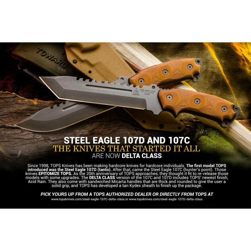 Couteau Tactical TOPS Steel Eagle Delta Class Tanto Lame Carbone 1095 Etui Kydex Made USA TPSE107DDC 1 Couteau Tactical TOPS Steel Eagle Delta Class Tanto Lame Carbone 1095 Etui Kydex Made USA TPSE107DDC