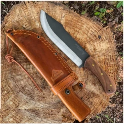 Couteau United Cutlery Bushmaster Butcher Bowie Lame Acier Carbone 1095 Manche Bois Etui Cuir UC3464