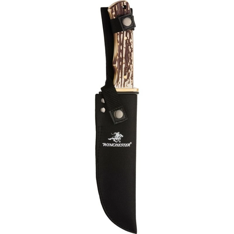 Couteau Winchester Bowie Manche Façon Stag Lame Acier Inox Etui Nylon WN6220060W 1 Couteau Winchester Bowie Manche Façon Stag Lame Acier Inox Etui Nylon WN6220060W