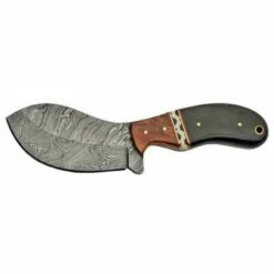 DM1191 Couteau Skinner Damas 256 Couches Manche Corne/Bois Etui Cuir