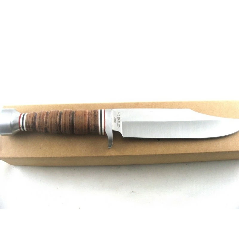 ER047 Bowie Couteau De Chasse Elk Ridge Lame Acier 440 Manche Cuir Etui Cuir 2 ER047 Bowie Couteau De Chasse Elk Ridge Lame Acier 440 Manche Cuir Etui Cuir – Image 2