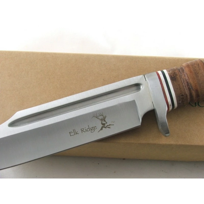 ER047 Bowie Couteau De Chasse Elk Ridge Lame Acier 440 Manche Cuir Etui Cuir 5 ER047 Bowie Couteau De Chasse Elk Ridge Lame Acier 440 Manche Cuir Etui Cuir – Image 5