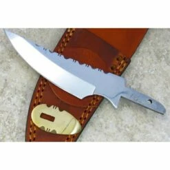 Lot De 2 Lames De Couteau à Customiser Clip Blade Acier Carbone Dos Guilloché + Etui Cuir BLSOB5
