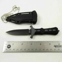 Lot De 3 Couteau De Cou Dague Mtech Lame Acier 440 Manche Caoutchouc Etui Plastique MT2014GY