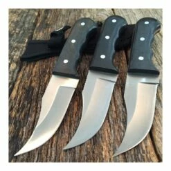 Lot De 3 Couteaux Short Skinner Lame Acier Inox Manche Bois Etui Nylon CN211187