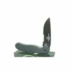ON8847 Couteau Ontario Rat 1 Black Military Lame Acier AUS-8 Serrated Manche FRN Linerlock