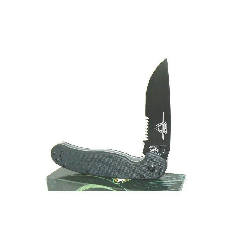 ON8847 Couteau Ontario Rat 1 Black Military Lame Acier AUS-8 Serrated Manche FRN Linerlock 1 ON8847 Couteau Ontario Rat 1 Black Military Lame Acier AUS-8 Serrated Manche FRN Linerlock