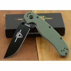 ON8861OD Couteau ONTARIO RAT II OD Green Lame Acier AUS8 Manche Nylon Linerlock