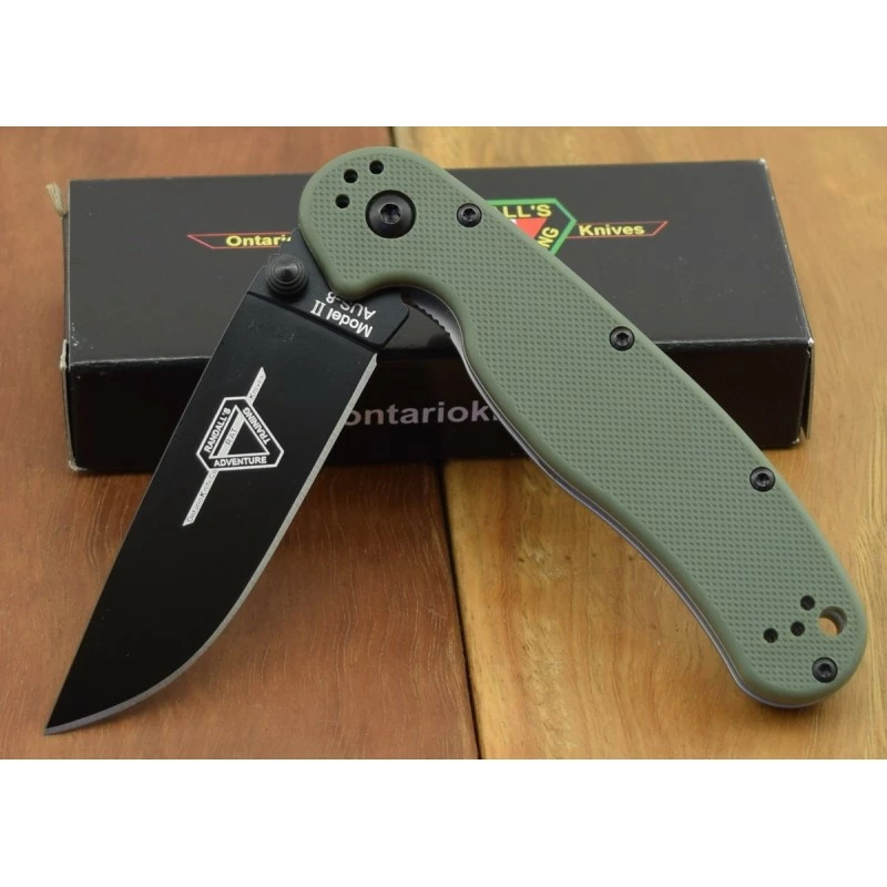 ON8861OD Couteau ONTARIO RAT II OD Green Lame Acier AUS8 Manche Nylon Linerlock 1 ON8861OD Couteau ONTARIO RAT II OD Green Lame Acier AUS8 Manche Nylon Linerlock