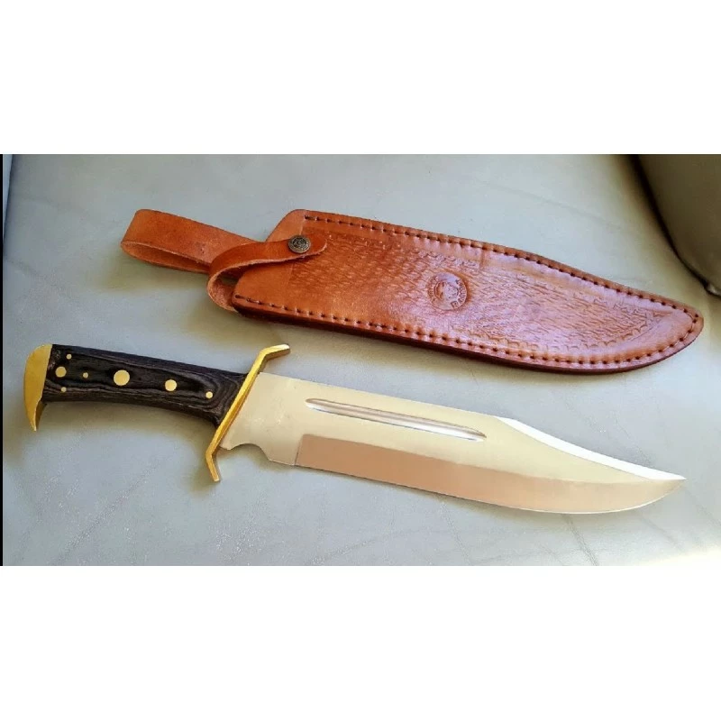 PA3349 Couteau De Chasse Bowie Lame Acier Inox Manche Bois Etui Cuir 3 PA3349 Couteau De Chasse Bowie Lame Acier Inox Manche Bois Etui Cuir – Image 3