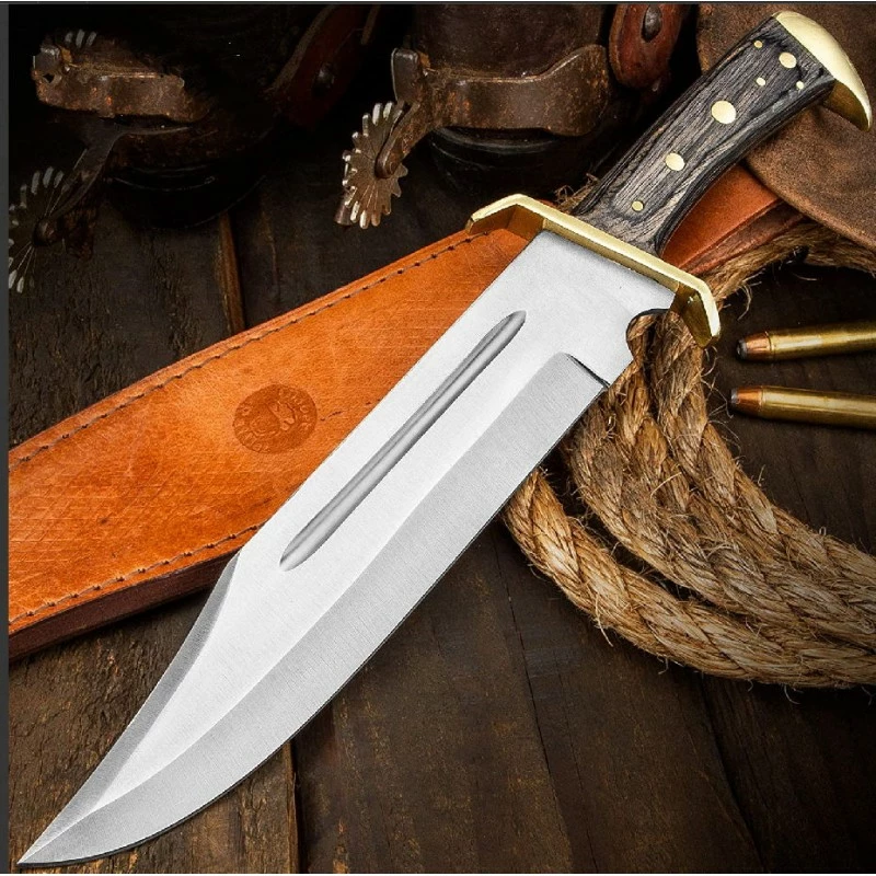 PA3349 Couteau De Chasse Bowie Lame Acier Inox Manche Bois Etui Cuir 5 PA3349 Couteau De Chasse Bowie Lame Acier Inox Manche Bois Etui Cuir – Image 5
