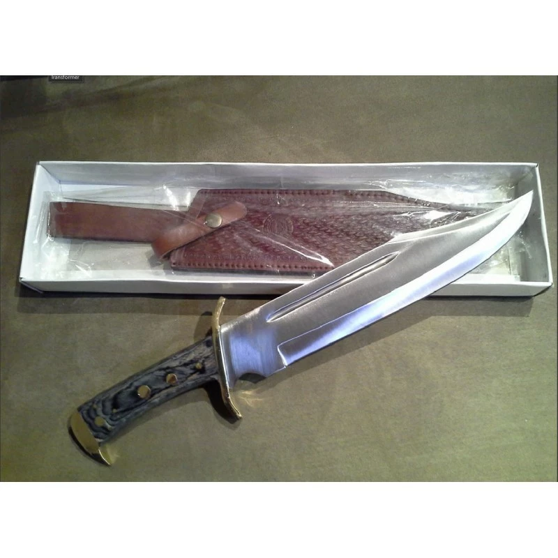 PA3349 Couteau De Chasse Bowie Lame Acier Inox Manche Bois Etui Cuir 1 PA3349 Couteau De Chasse Bowie Lame Acier Inox Manche Bois Etui Cuir