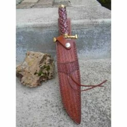 Poignard Couteau American Hunter Lame Acier Carbone Manche Bois Façon Médiéval Etui Cuir AH024