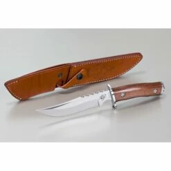 Poignard Maserin Siberian Knife Lame Acier 440 Guilloché Manche Bois Etui Cuir Made In Italy MAS987