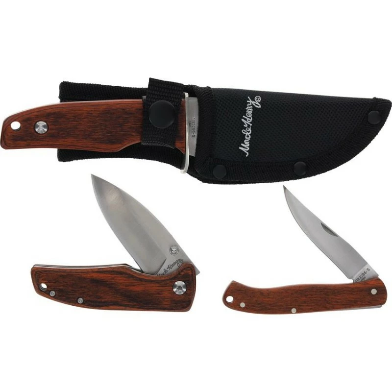 Set De 3 Couteaux Schrade Uncle Henry Lame Acier 3Cr13 Manche Bois Etui Nylon Boite Collector SCHP1183286 2 Set De 3 Couteaux Schrade Uncle Henry Lame Acier 3Cr13 Manche Bois Etui Nylon Boite Collector SCHP1183286 – Image 2