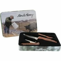 Set De 3 Couteaux Schrade Uncle Henry Lame Acier 3Cr13 Manche Bois Etui Nylon Boite Collector SCHP1183286