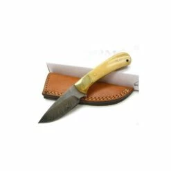 Skinner Couteau Damas Lame 256 Couches Manche Os Etui Cuir DM1129