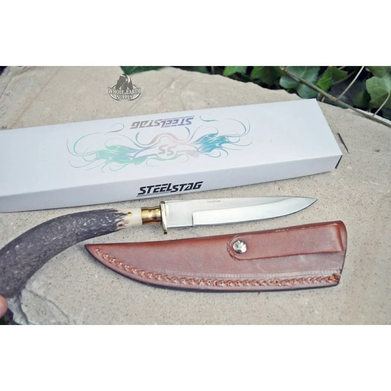 Skinner Couteau De Chasse Hunter Acier Carbone Manche Bois De Cerf Etui Cuir SS7016 3 Skinner Couteau De Chasse Hunter Acier Carbone Manche Bois De Cerf Etui Cuir SS7016 – Image 3